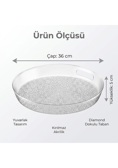 Diamond Akrilik Kırılmaz Şeffaf Servis Tepsisi Yuvarlak 36x36x5cm - Akrilik Kırılmaz Tepsi Çok Renkli