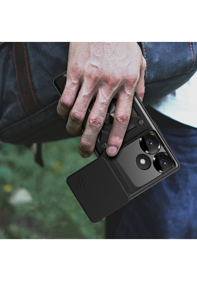 Xiaomi Redmi 13 4g Kılıf Sürgülü Kamera Koruyucu Manyetik Standlı Tank Koruma Ata Pro Tech Siyah