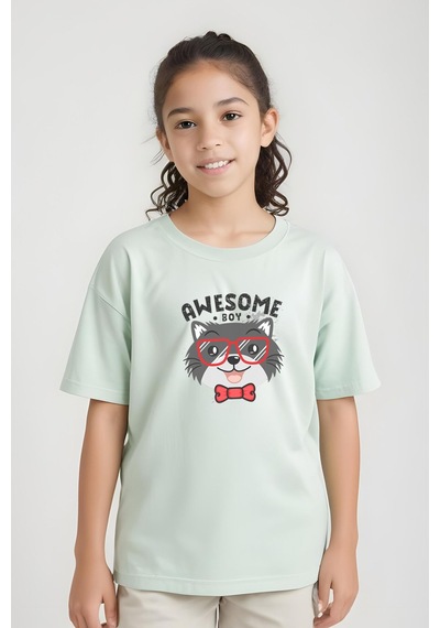 Fyk Kids Kız Çocuk Basic Awesome Boy Baskılı T-shirt Mint Yeşil