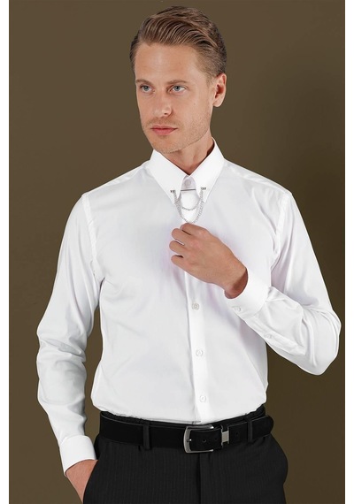 Efor Gk 703 Slim Fit Beyaz Klasik Gömlek Beyaz