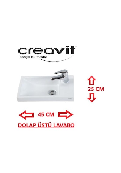 Creavit TP025 Elmas Lavabo 25 x 45 CM Beyaz