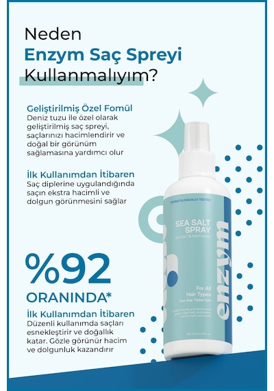 Enzym Cosmetıcs Hacim Ve Dolgunluk Veren, Saç Şekillendirici Deniz Tuzu Saç Bakım Spreyi 200 Ml