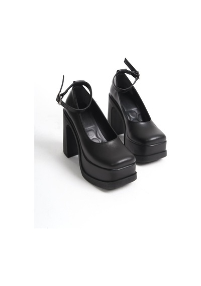 Asmi Shoes Kadın Della Bilekten Bağlamalı 12cm Platform Topuklu Ayakkabı Siyah Siyah