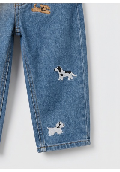 Magu Erkek Çocuk Pamuklu Mavi Kot Pantolon Köpek Nakışlı