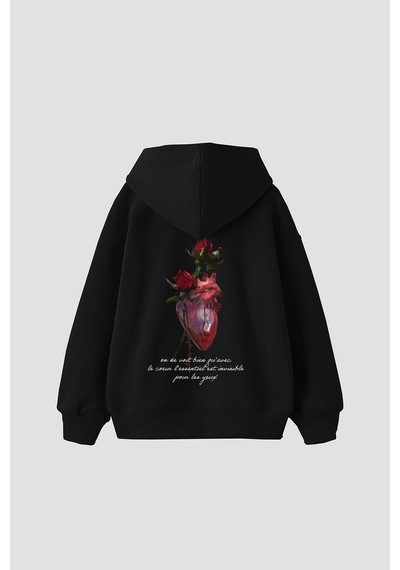 Tarzsokak Heart&rose Baskılı Oversize Unisex Premium Siyah