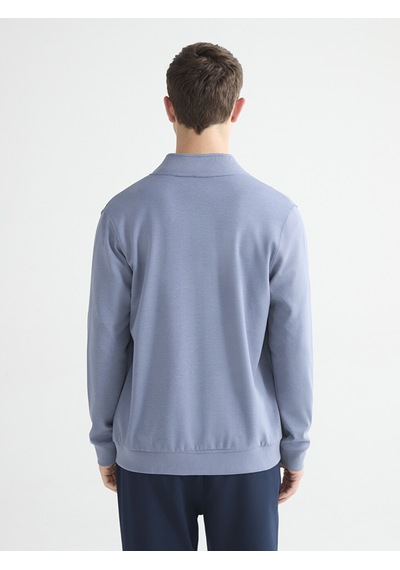 LC Waikiki Lc Waıkıkı Mavi Rahat Kalıp Dik Yaka Erkek Fermuarlı Sweatshirt
