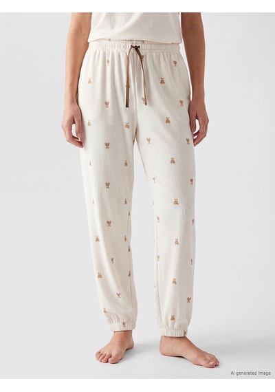 Lcw Dream Ekru Beli Lastikli Desenli Kadın Jogger Pijama Altı