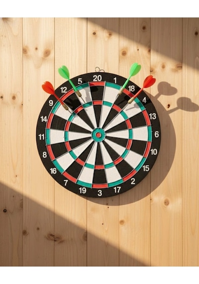 Mey İthalat 15 İnç Dart Tahtası 4 Metal Uçlu Dart Oku Dayanıklı Ahşap Gövde