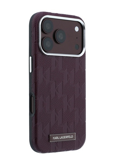 Apple iPhone 18 Pro Uyumlu Kılıf Karl Lagerfeld Lisanslı M-safe Özellikli Kl Yazılı Hot Stamp Kapak Bordo