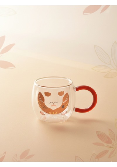 Çift Çidarlı Hayvanlı Cam Kupa 280 Ml Kırmızı