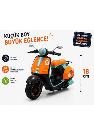18 Cm Vespa Görünümlü Oyuncak Scooter Turuncu - Yeşil