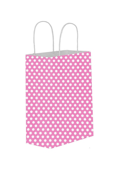 Kağıt Hediye Çantası Puantiyeli Battal Boy 31x41 Cm 25 Adet Puantiyeli Pembe
