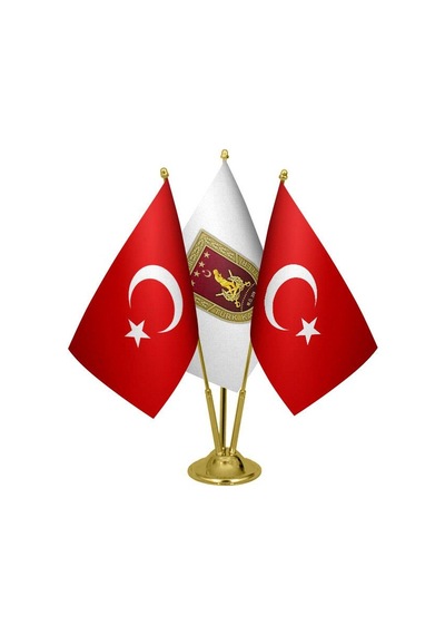 Masa Üstü Kara Kuvvetleri Bayrağı Türk Bayrağı Üçlü Pirinç Direk
