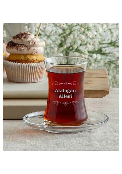 Tuba Kişiye Özel Lazer Baskılı Isimli Çay Bardağı Ve Tabağı Açık