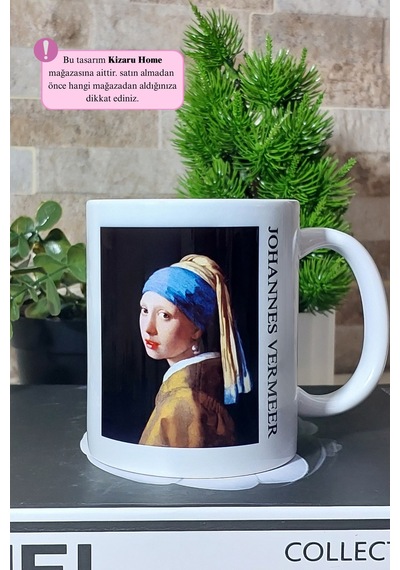 Johannes Vermeer - Tarihi Sanat İnci Küpeli Kız Baskılı Porselen Kupa Bardak Çok Renkli