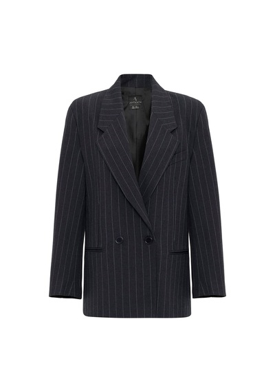 Antioch Kadın Çizgili Oversize Blazer Ceket Lacivert