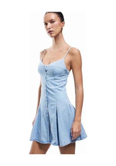 Koton Kalp Yaka İp Askılı Düğmeli Pileli Mini Denim Elbise Açık İndigo 5sal80031md Açık İndigo Koton Kalp Yaka İp Askılı Düğmeli Pileli Mini Denim Elbise Açık İndigo 5sal80031md Açık İndigo