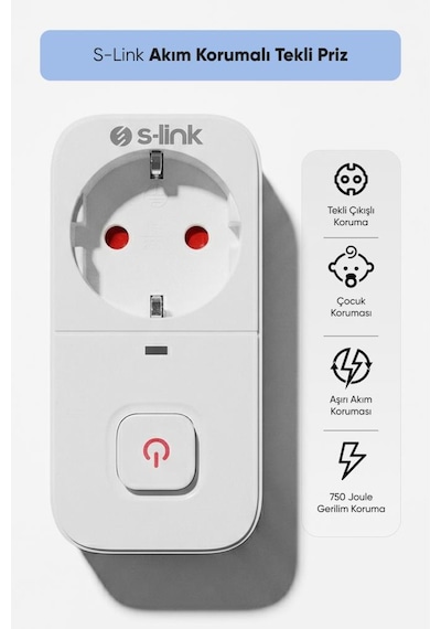 S-link Sl-010 Bykalite 5li Set 16a/250v 750 Joule Anahtarlı Isıya Duyarlı Devre Ve Akım Korumalı Tekli Priz 0.2 M