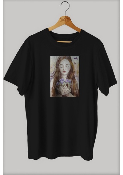 Noıssey -wed Bir Demet Çiçek Baskılı Oversize T-shirt Tişört Sokak Tarzı Siyah
