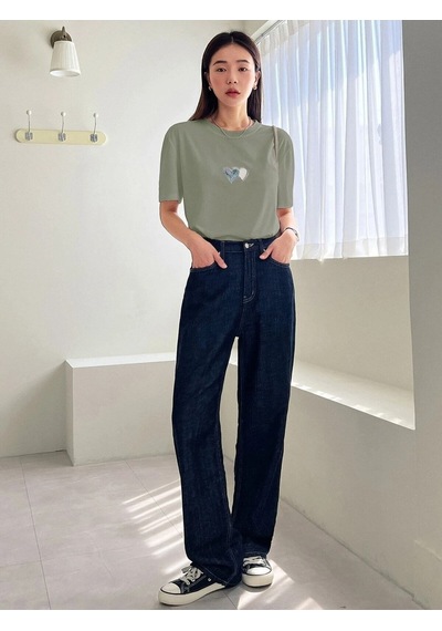 Flood Of Style Kadın Çağla Yeşili Çift Heart Baskılı Oversize T-shirt Yeşil
