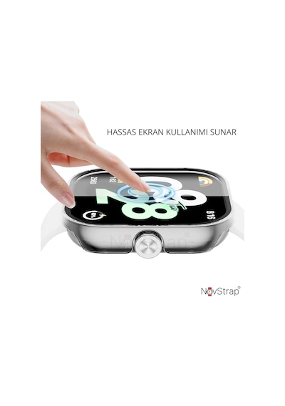 Novstrap Xiaomi Redmi Watch 4 İle Uyumlu Ekran Koruyucu Temperli Cam Ve Kasa Koruyucu Kılıf Sert Pc