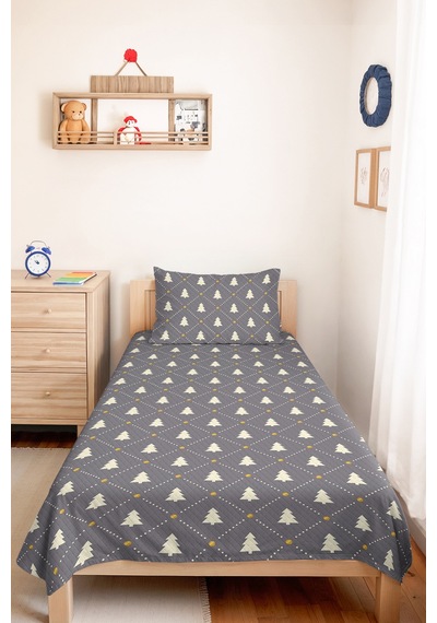 Çam Ağacı Gri Genç Odası Tek Kişilik Pike Takımı - Geometrik Hardal 160x220 Cm Kapitone Yatak Örtüsü Fısıltılı Göl İzi