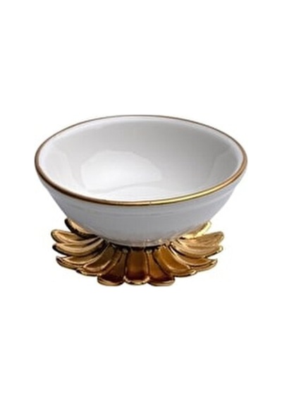 Alfafe Home 4'lü Metal Ayaklı Mini Porselen Lokumluk Beyaz Gold