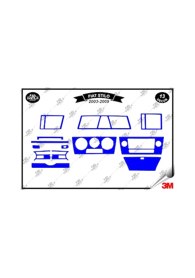 Fiat Stilo 2003-2009 Torpido Konsol Trim Göğüs Maun Kaplama Set13 Parça Mavi