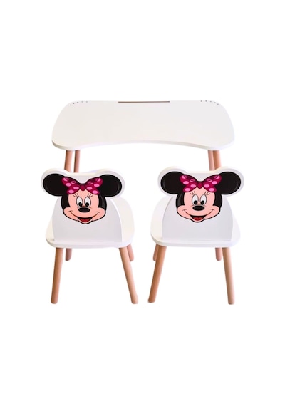 Liva Ahşap Çocuk Aktivite 1 Masa 2 Sandalye Takımı 4-12 Yaş Minnie Mouse Çok Renkli