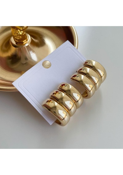 Çelik 3 Bombeli Küpe Gold
