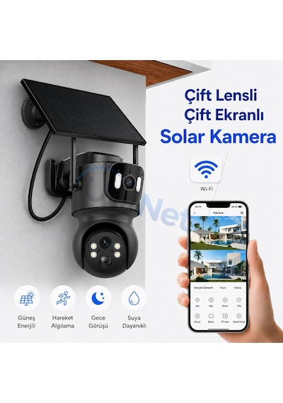 Uninet Wifi Solar Güvenlik Kamerası Güneş Panelli, Gece Görüşlü, Hareket Algılamalı, Çift Yönlü Ses Özellikli