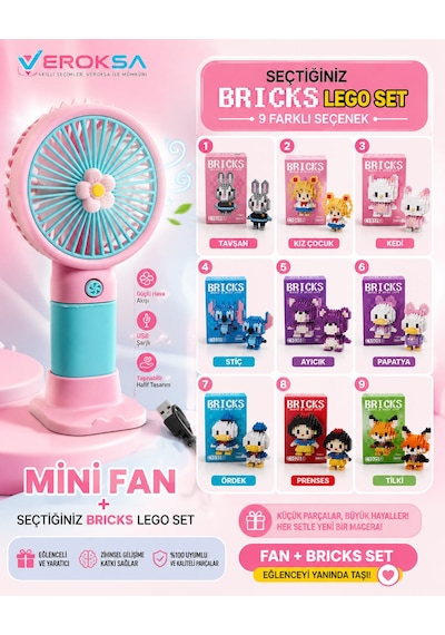 Turkuaz Mini Fan + Seçtiğiniz Bricks Set