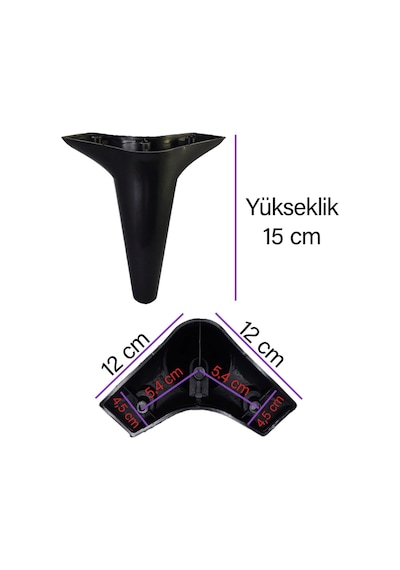 Zelve 6'lı Set Mobilya Tv Ünitesi Çekyat Koltuk Kanepe Ayarlı M8 Destek Ayağı 15 Cm Siyah Baza Ayak