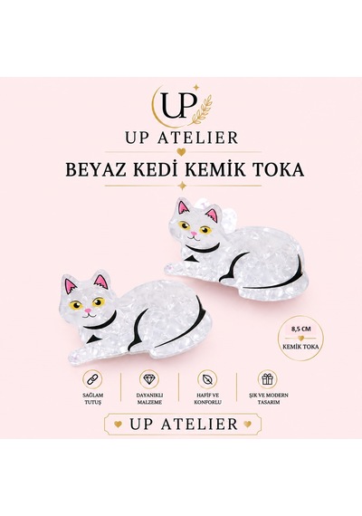 Sedefli Beyaz Kedi Kemik Toka 8,5cm