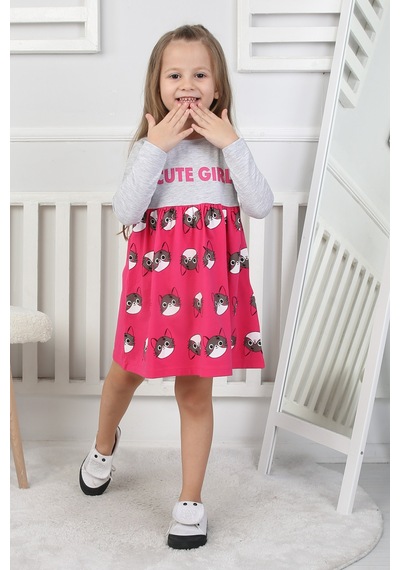 Kız Çocuk Elbise Cute Girl Fuşya