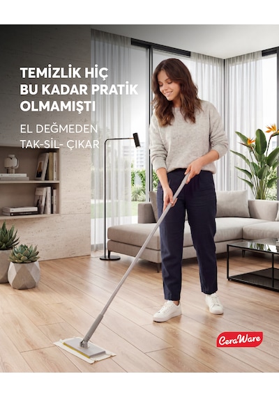 Home Care Pratica Click Mop Set El Değmeden Bez Tak Çıkar Kullan At ve Tüm Bezlerle Uyumlu