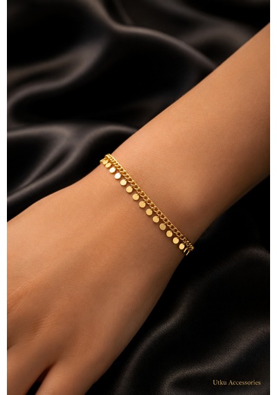 Pullu Gold Çelik Bileklik Altın
