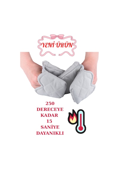 Crab Isı Yalıtımlı Isı Geçirmeyen Kumaş Fırın Tutacağı Tencere Tepsi Tutamaç 2 Adet Silikon Değil Gri