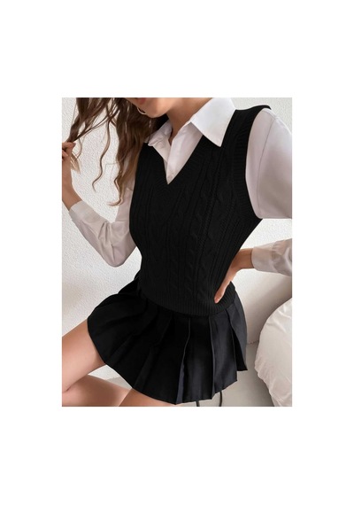 Youknitwear You Cameron %100 Pamuk V Yaka Kadın Süveter Siyah
