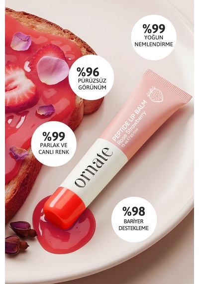 Peptide Lip Balm Rose Strawberry, Nemlendirici, Parlatıcı Lip Balm Çilek Ceramide Vitamin E 15ml Pembe