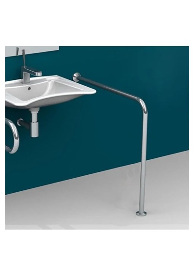 Paslanmaz Yerden Duvara Tutunma Barı 32mm Çap 75x75cm Gümüş