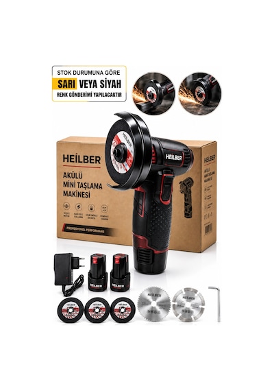 Heilber Ba011537 Akülü Mini Taşlama Makinesi 3 İnç Şarjlı Avuç Taşlama Spiral Kesme Makinesi 2 Akülü Profesy
