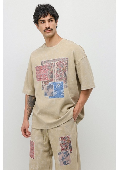 Oversize Baskılı Eşofman Takım Haki