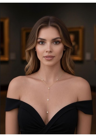 Kadın Zirkon Taşlı Y Model Çelik Kolye Altin