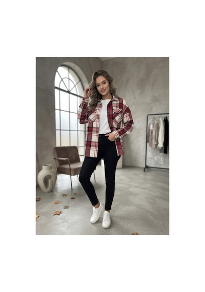 Polologin Butik Kırmızı Beyaz Ekoseli Oduncu Gömleği Kırmızı