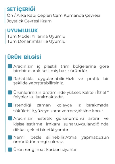Togg T10f Sedan Uyumlu İç Trim Folyo Kaplama Set - Mat Karbon Siyah Mat Karbon Siyah