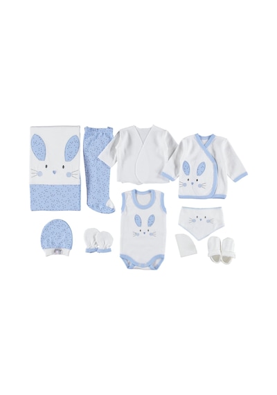 Mdrandy 10 Lu Kulaklı Rabbit Lüx Set Zıbın Seti Hastane Çıkışı %100 Pamuklu Mavi
