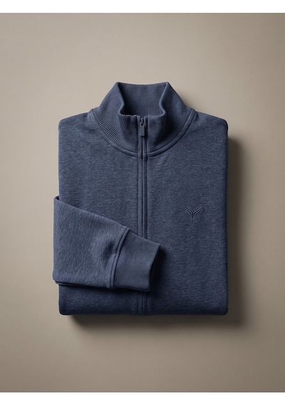 Maccali Erkek Mavi Büyük Beden Pamuklu Fermuarlı Sweatshirt