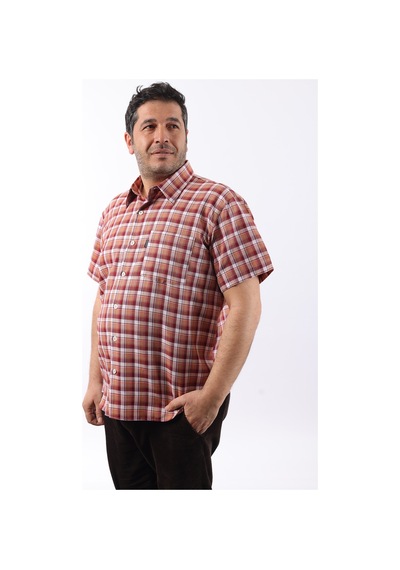Tousus Kısa Kol Ekose Pamuklu Erkek Gömlek Kk-8058-tss Bordo