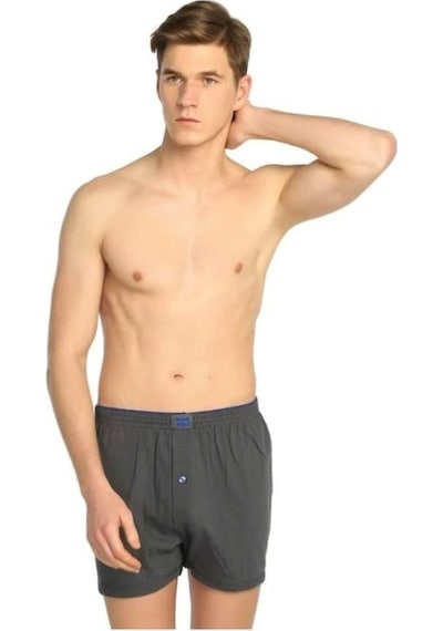 Tutku Erkek Düğmeli Penye Erkek Boxer 2'li Paket Füme